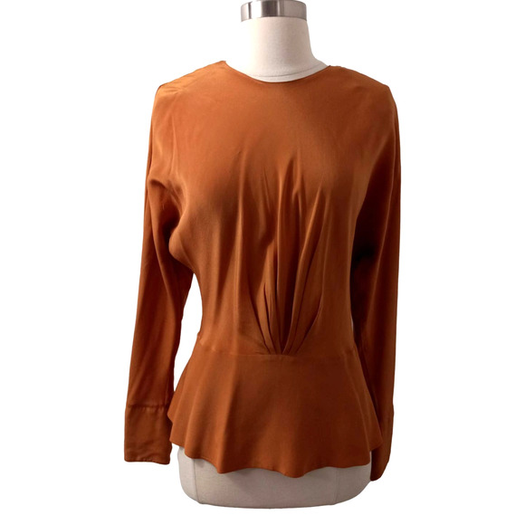 Ellen Tracy Tops - Vintage Linda Allard for Ellen Tracy Pumpkin Orange Brown Silk Blouse Size 8